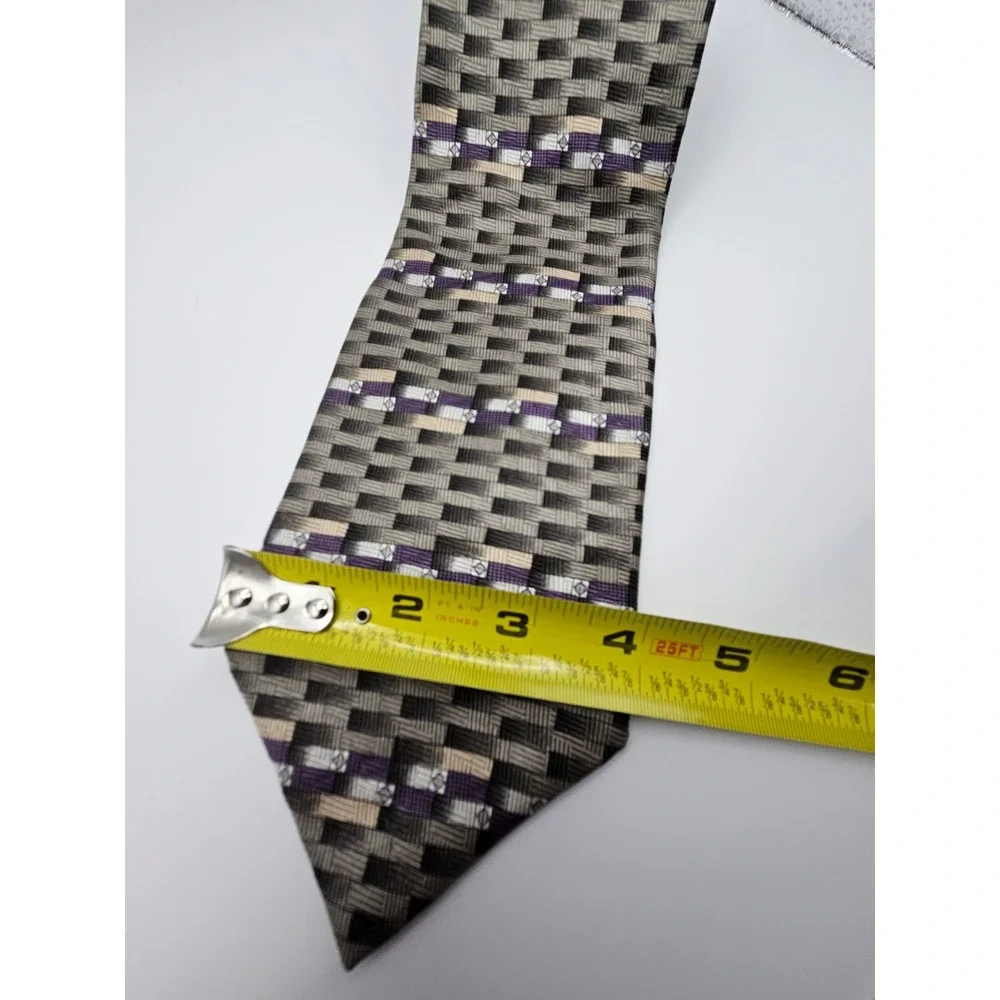 Enro Mens Silk Tie Grey Purple Geometric Basketweave Pattern Made in‎ USA 4 Inch